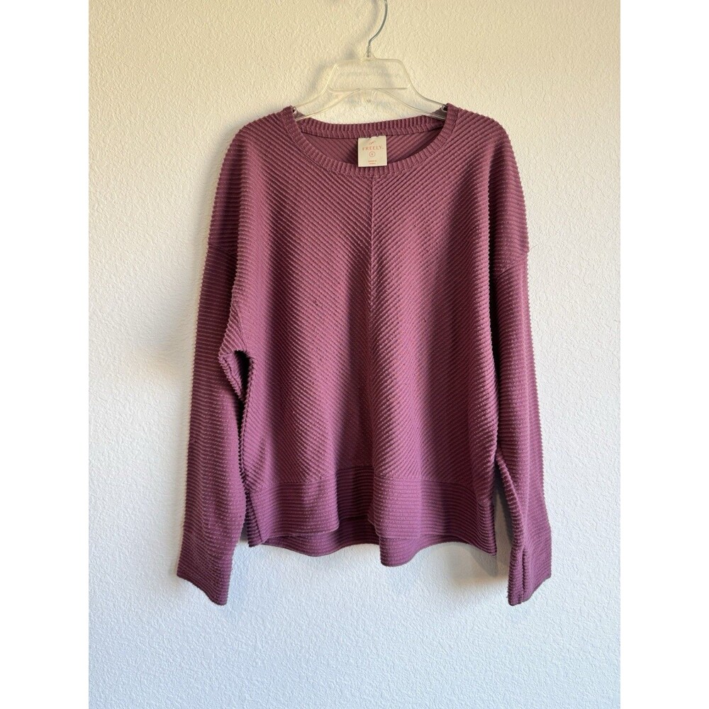Freely Women's Purple Pullover Ribbed Knit Sweater long Sleeve Size Small